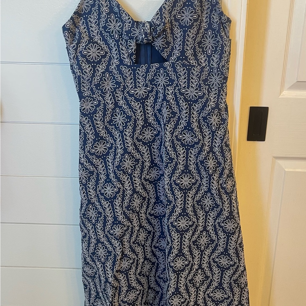 Zara Navy Blue & White Patterned Midi Dress
